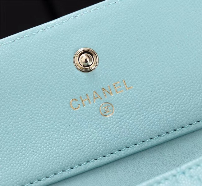 Chanel Calfskin Leather & Gold-Tone Metal A80734 sky blue