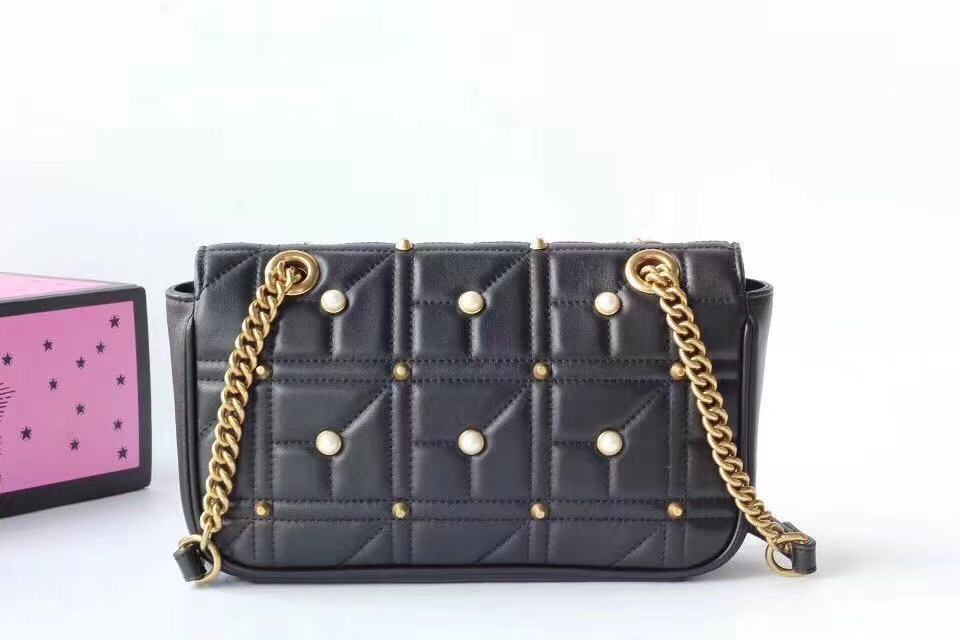  Gucci Now Marmont Mmatelasse Shoulder Bag 443497 Black