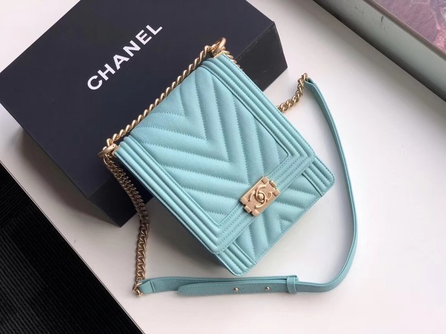 Boy chanel handbag Grained Calfskin & Gold-Tone Metal VS0130 sky blue