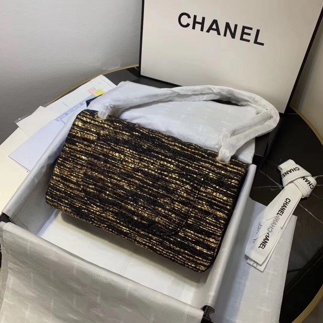 CHANEL Tweed Calfskin -Tone & Gold-Tone Metal 1112 black