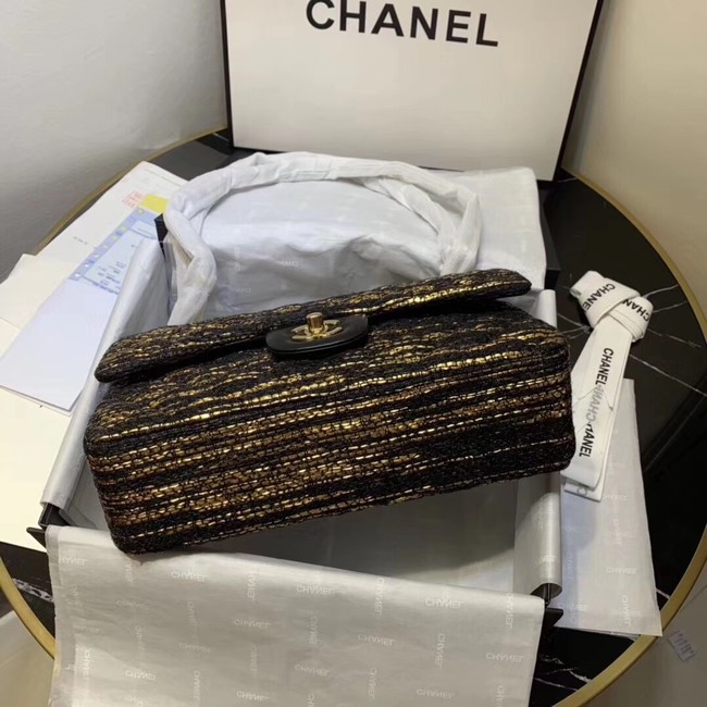 CHANEL Tweed Calfskin -Tone & Gold-Tone Metal 1112 black