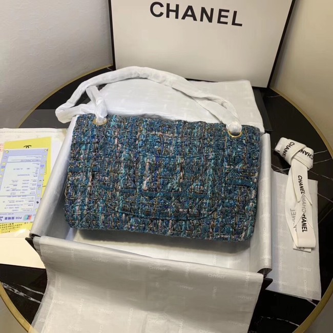 CHANEL Tweed Calfskin -Tone & Gold-Tone Metal 1112 blue