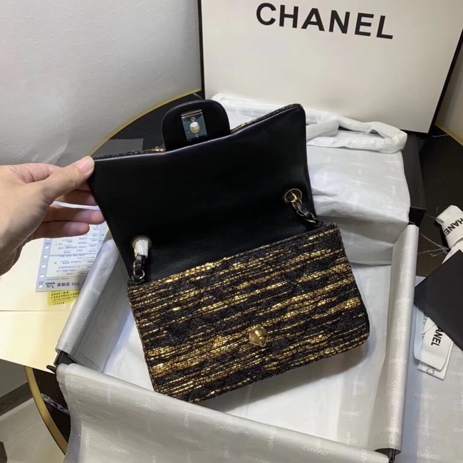 CHANEL Tweed Calfskin -Tone & Gold-Tone Metal 1116 black