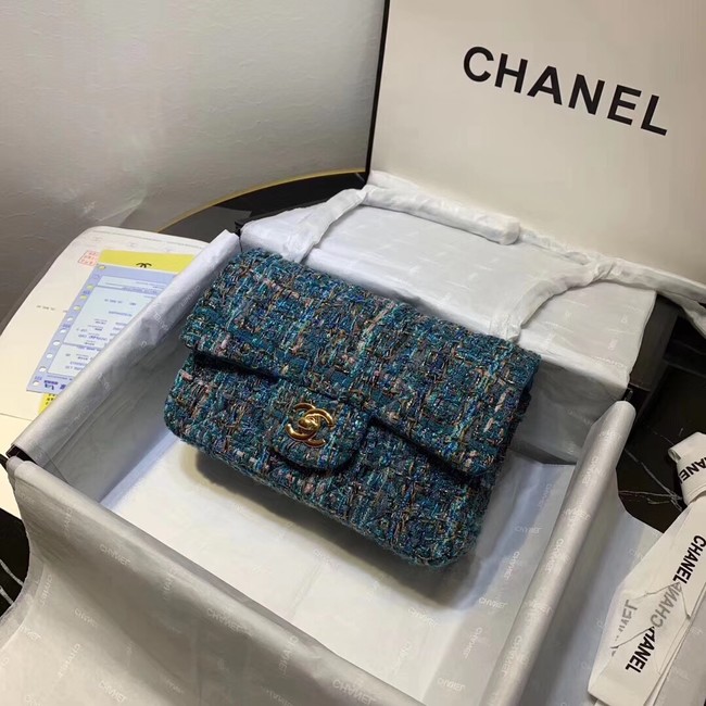 CHANEL Tweed Calfskin -Tone & Gold-Tone Metal 1116 blue