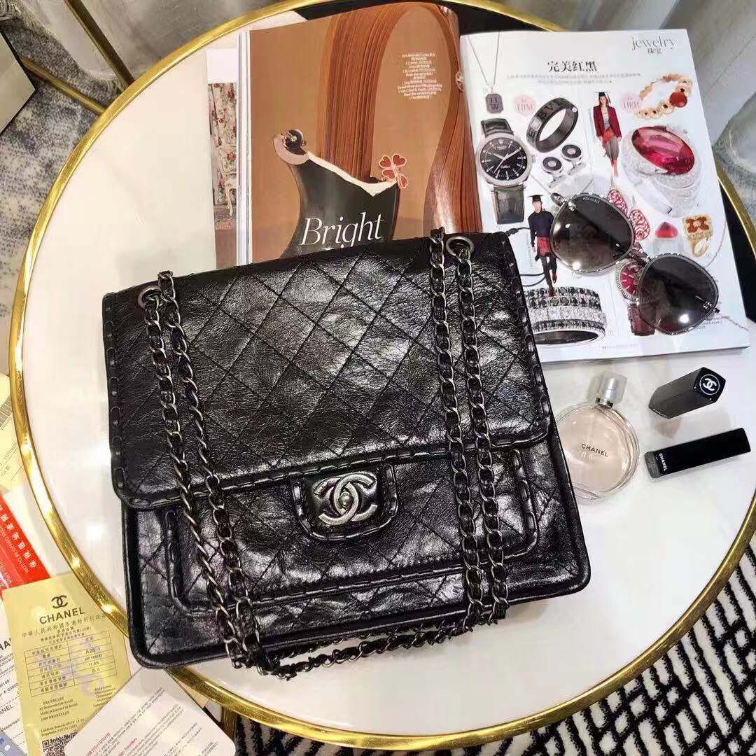 Chanel Original Leather Black Bag C5569 Siver