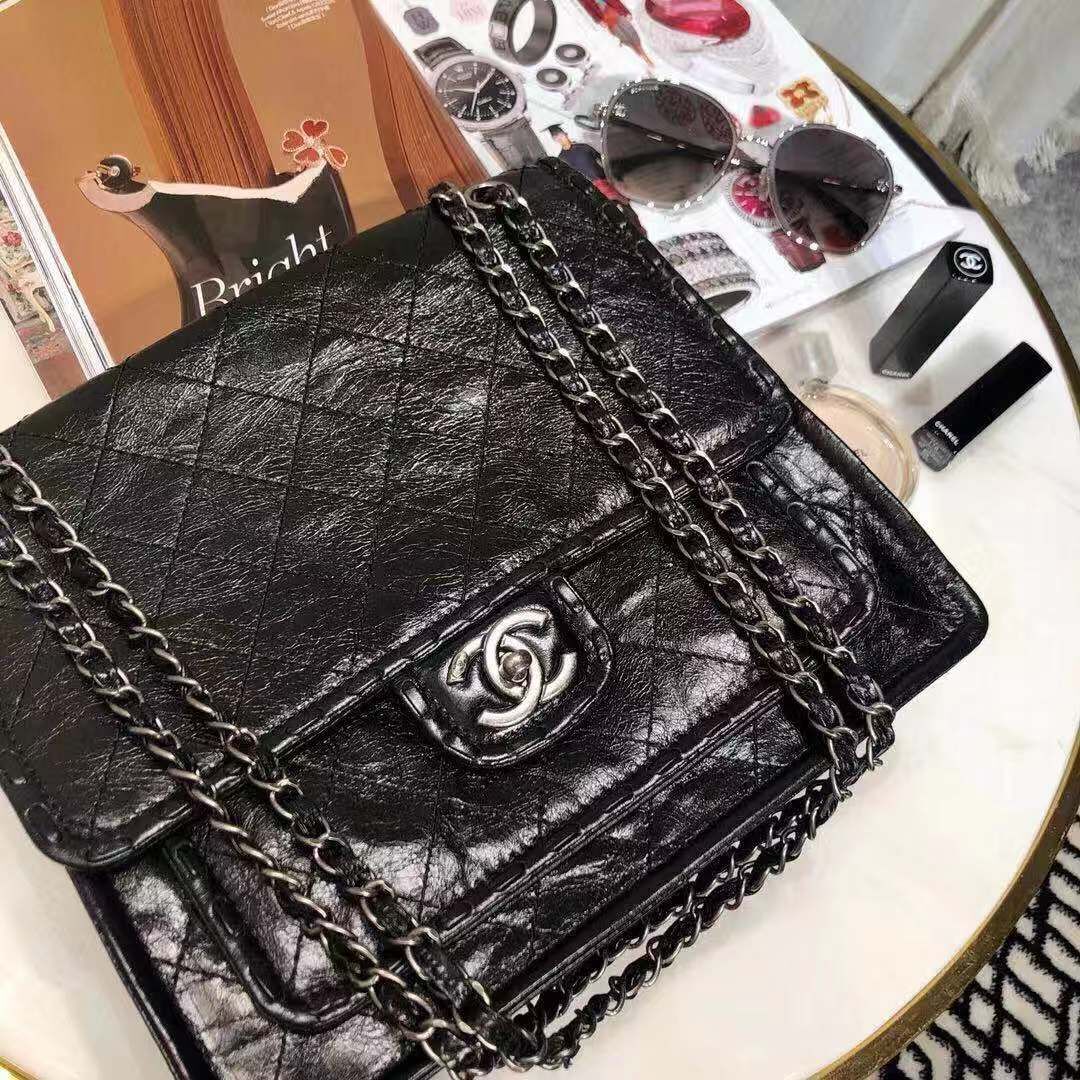 Chanel Original Leather Black Bag C5569 Siver