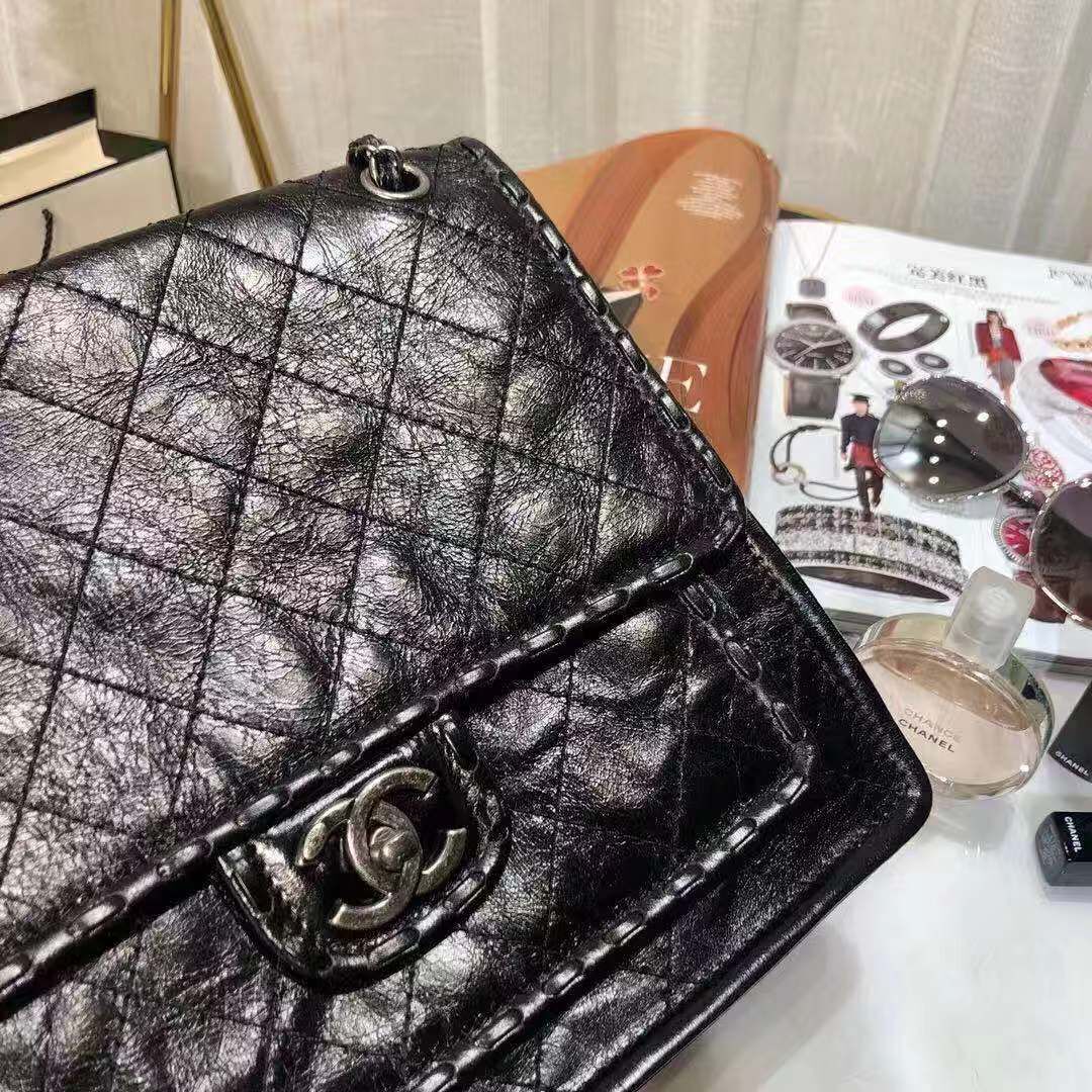 Chanel Original Leather Black Bag C5569 Siver