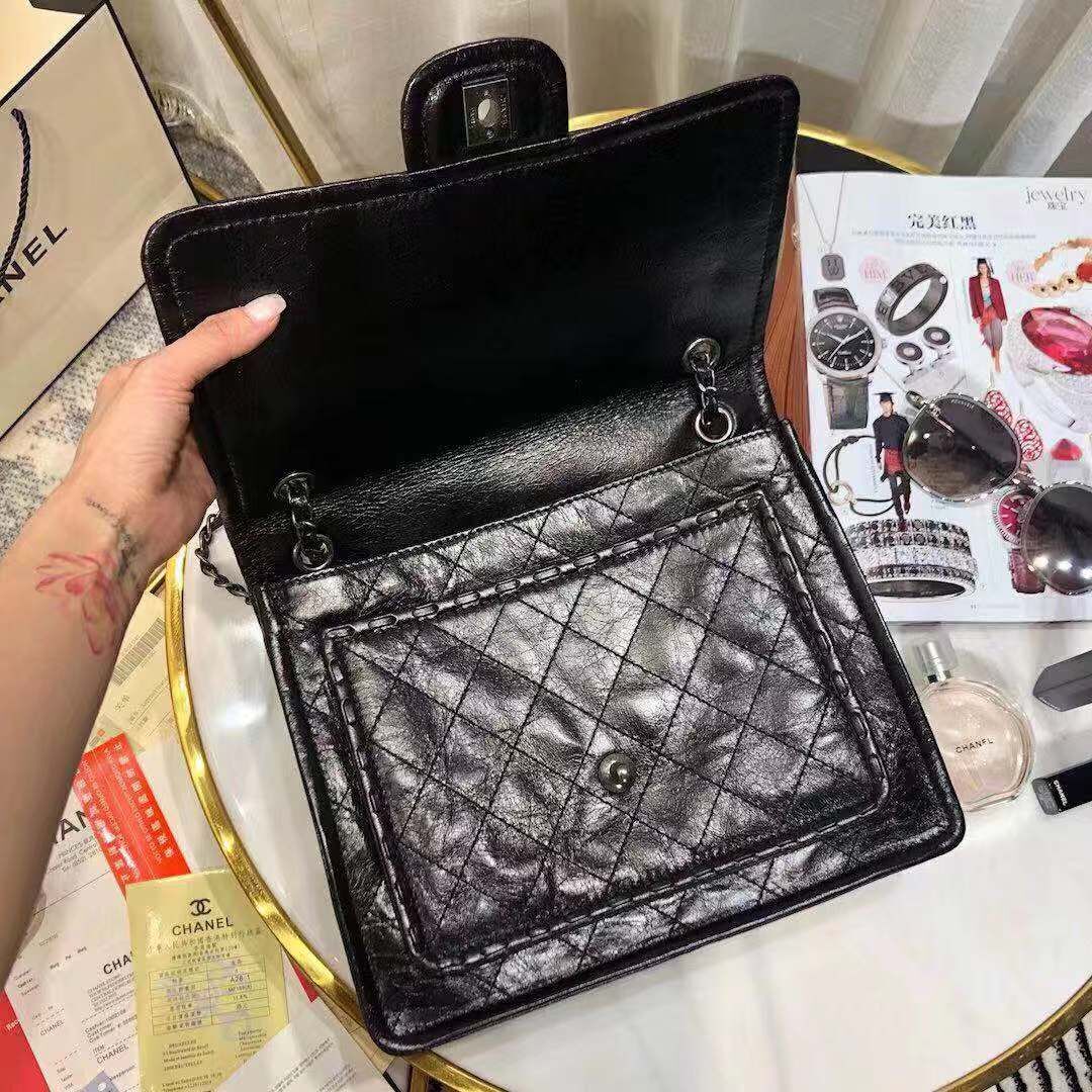 Chanel Original Leather Black Bag C5569 Siver