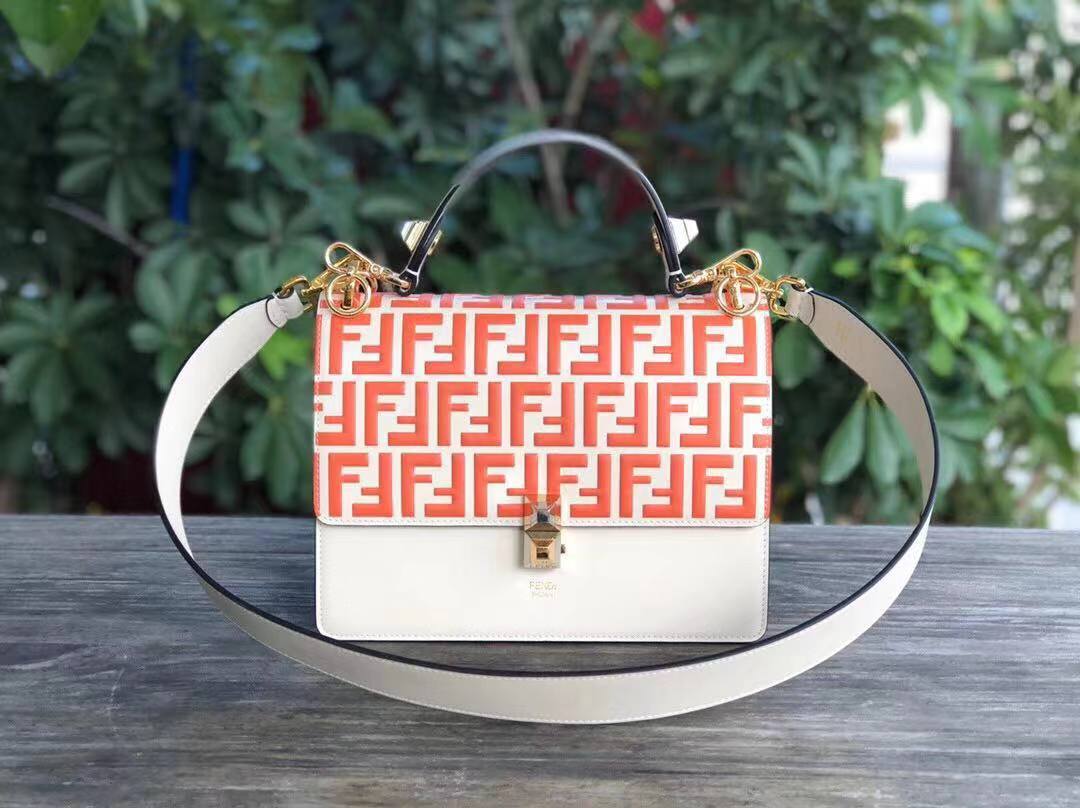 FENDI Kan I Leather Shoulder Bag 8BT283A Orange