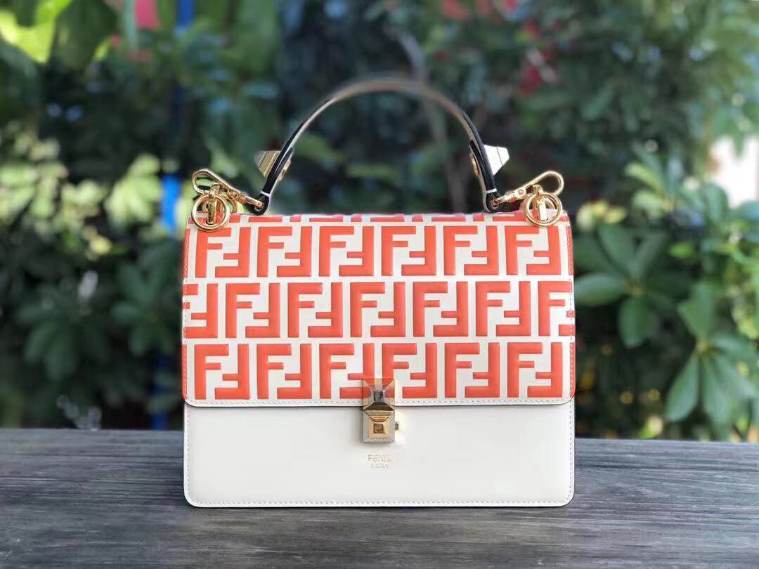 FENDI Kan I Leather Shoulder Bag 8BT283A Orange