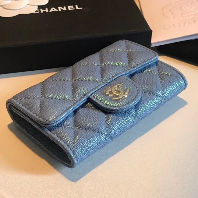 Chanel card holder Calfskin & Gold-Tone Metal A80799 blue