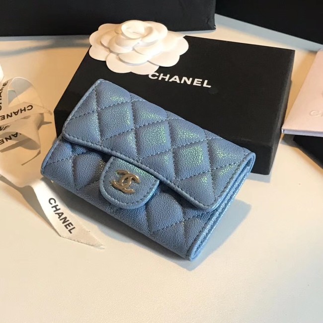 Chanel card holder Calfskin & Gold-Tone Metal A80799 blue