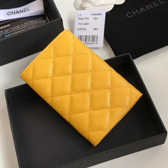 Chanel card holder Calfskin & Gold-Tone Metal A80799 yellow