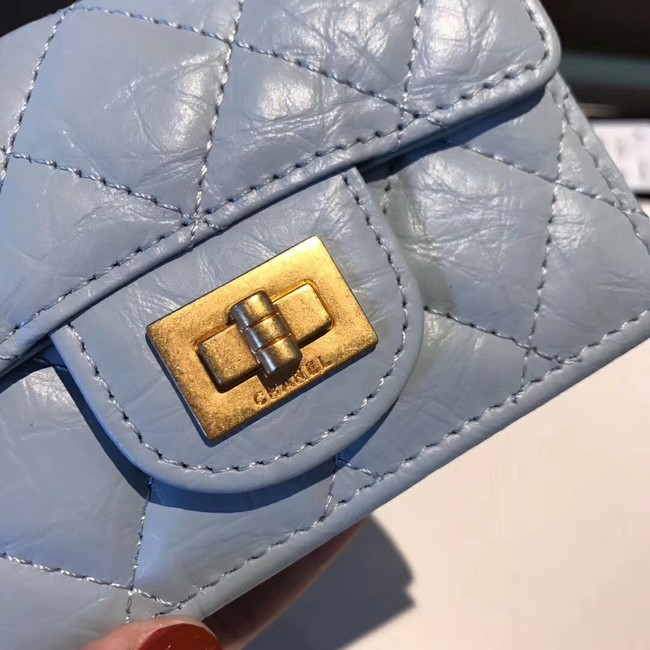 Chanel classic wallet Calfskin & Gold-Tone Metal A80234 light blue