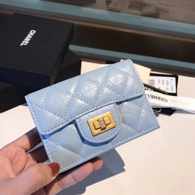 Chanel classic wallet Calfskin & Gold-Tone Metal A80234 light blue