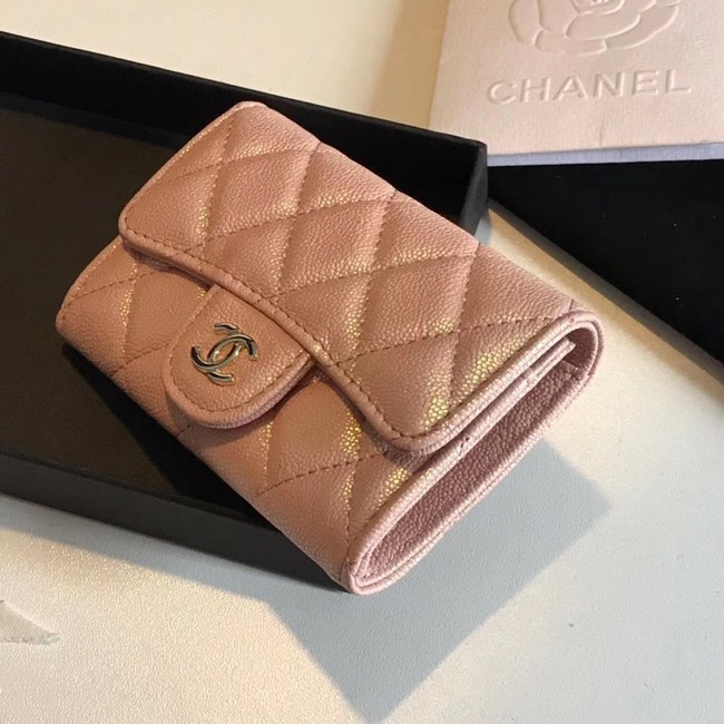 Chanel card holder Calfskin & Gold-Tone Metal A80799 pink