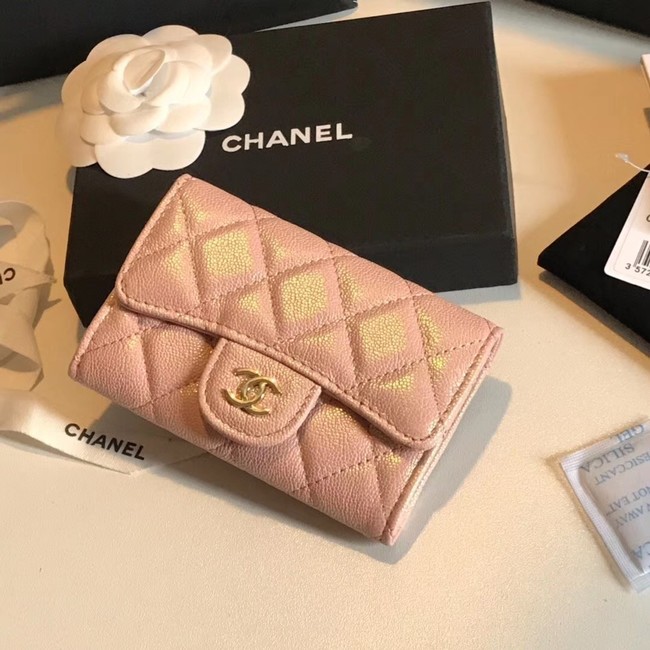 Chanel card holder Calfskin & Gold-Tone Metal A80799 pink