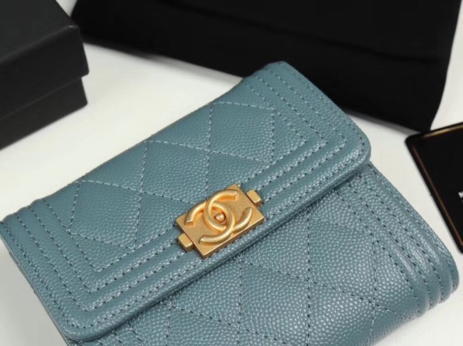 Chanel Calfskin Leather & Gold-Tone Metal A80734 light blue