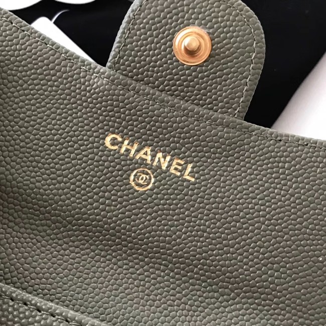 Chanel card holder Calfskin & Gold-Tone Metal A80799 green