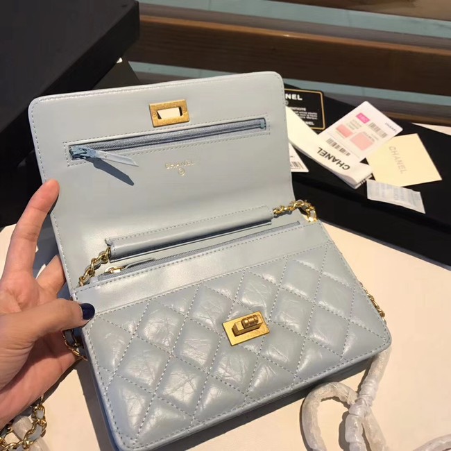 Chanel Calfskin & Gold-Tone Metal S33814 light blue