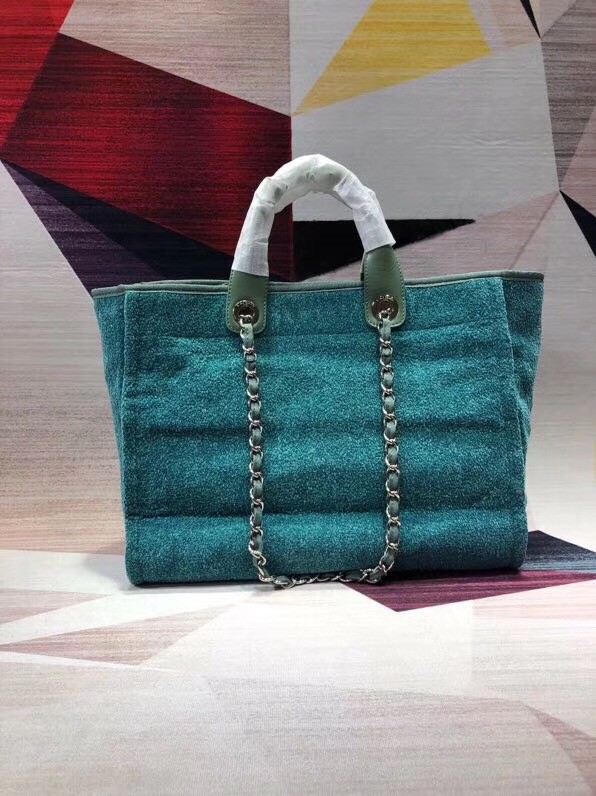 Chanel Canvas Shoulder Shopping Bag A2369 Green