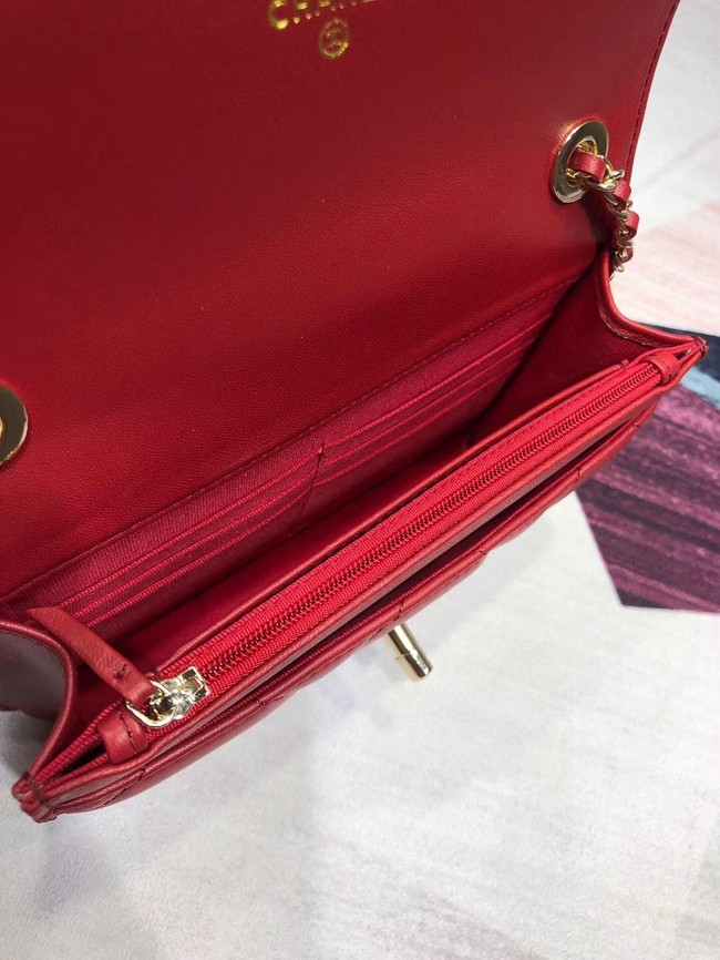 Chanel Original Leather Shoulder Bag Red A80982 Gold