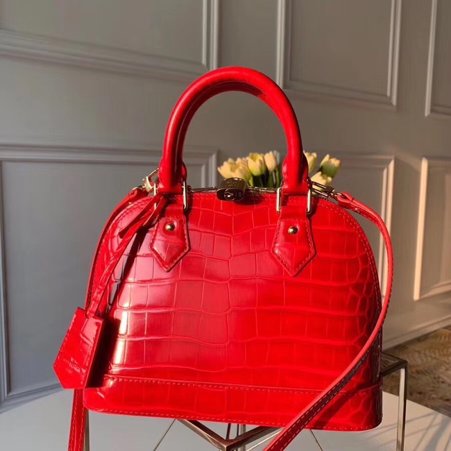 Louis Vuitton Crocodile Pattern Leather Bag N90897 Red