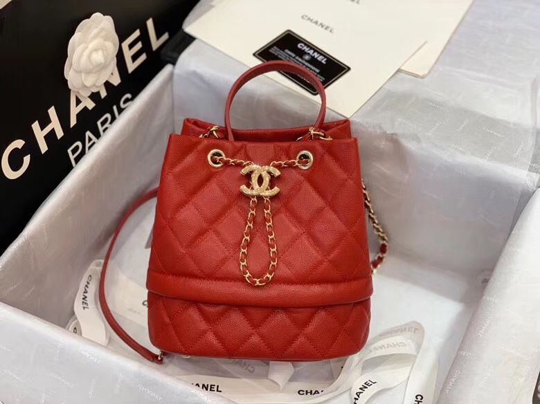 Chanel Original Caviar Leather Sac Hobo Bag 0894 Red