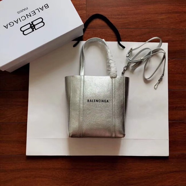 Balenciaga Original Leather Mini Shopper Bag 6696 Silver