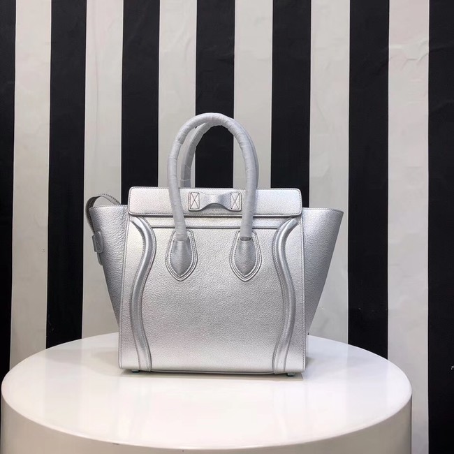 CELINE MICRO LUGGAGE HANDBAG IN LAMINATED LAMBSKIN 167793-26 silver