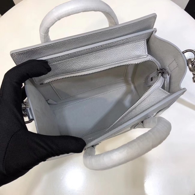 CELINE NANO LUGGAGE BAG IN LAMINATED LAMBSKIN 189244-26 silver 