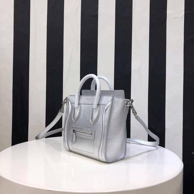 CELINE NANO LUGGAGE BAG IN LAMINATED LAMBSKIN 189244-26 silver 