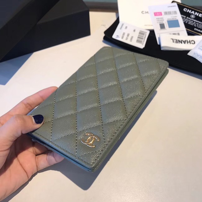 Chanel Calfskin Leather & Gold-Tone Metal Wallet A80385 Green