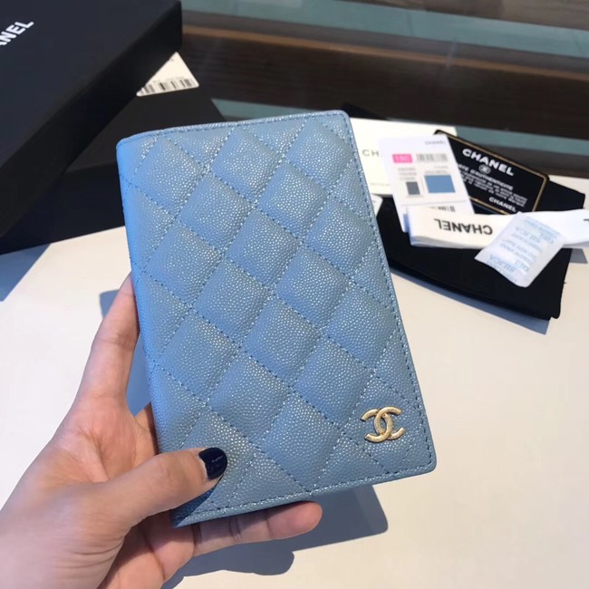 Chanel Calfskin Leather & Gold-Tone Metal Wallet A80385 Light Blue