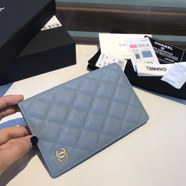 Chanel Calfskin Leather & Gold-Tone Metal Wallet A80385 Light Blue