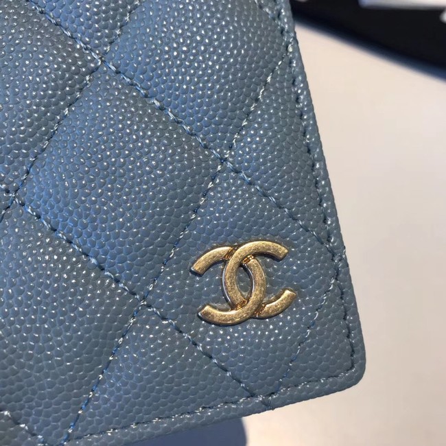 Chanel Calfskin Leather & Gold-Tone Metal Wallet A80385 Light Blue