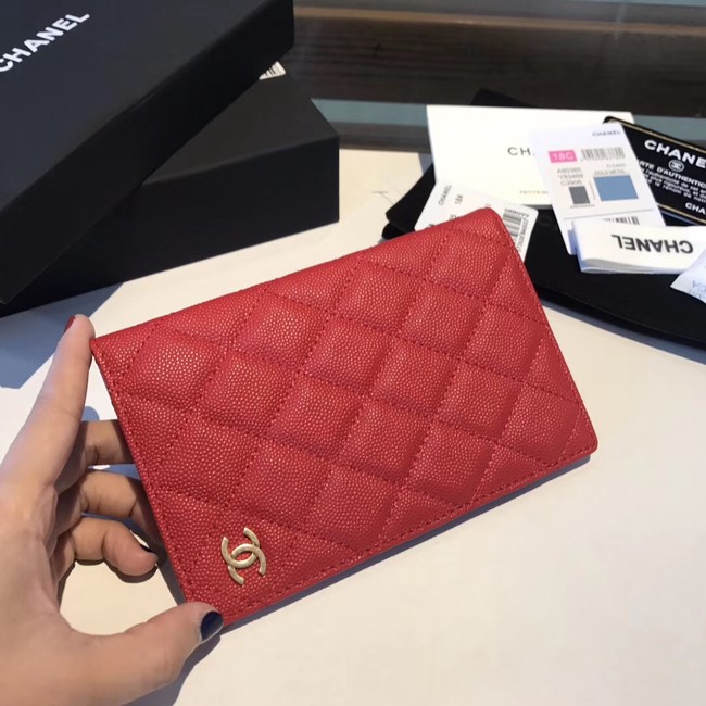 Chanel Calfskin Leather & Gold-Tone Metal Wallet A80385 Red