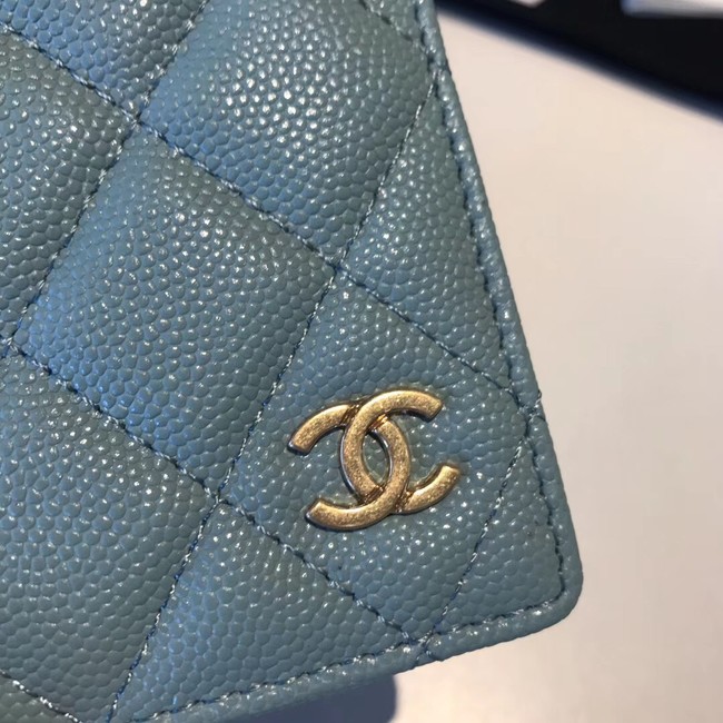 Chanel Calfskin Leather & Gold-Tone Metal Wallet A80385 Light Sky Blue