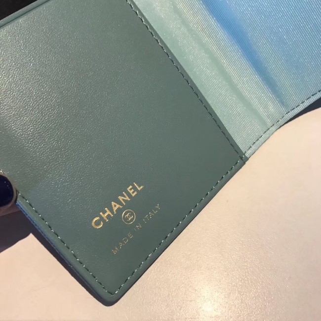 Chanel Calfskin Leather & Gold-Tone Metal Wallet A80385 Light Sky Blue