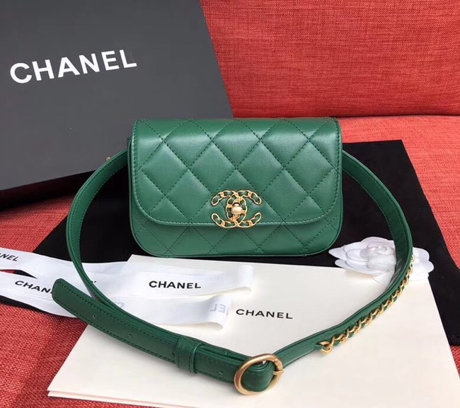 Chanel Original Sheepskin Leather Belt Bag Green 33866 Gold