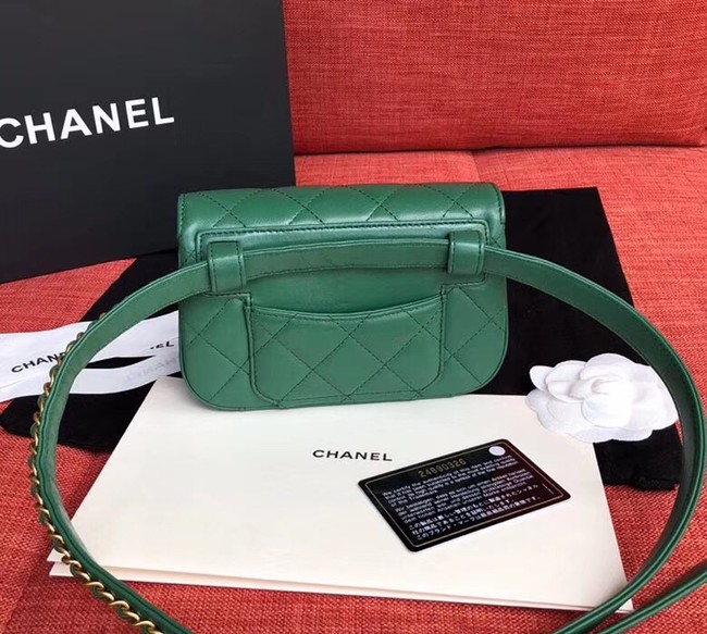 Chanel Original Sheepskin Leather Belt Bag Green 33866 Gold