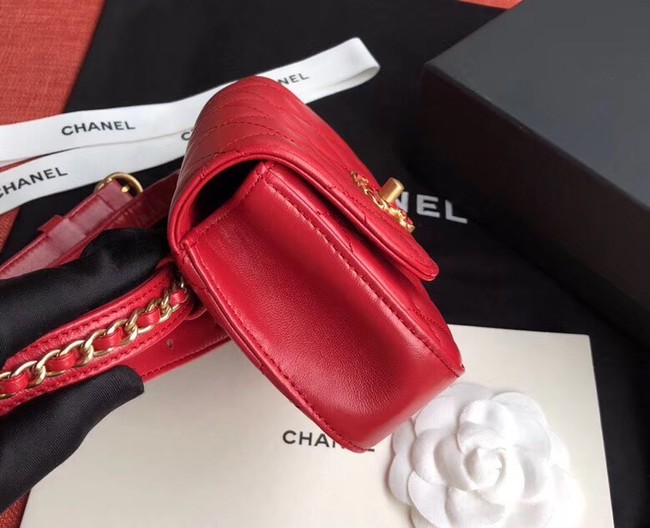 Chanel Original Sheepskin Leather Belt Bag Red 33866 Gold