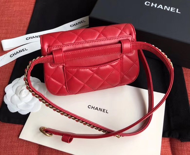 Chanel Original Sheepskin Leather Belt Bag Red 33866 Gold