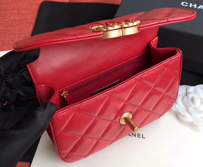 Chanel Original Sheepskin Leather Belt Bag Red 33866 Gold