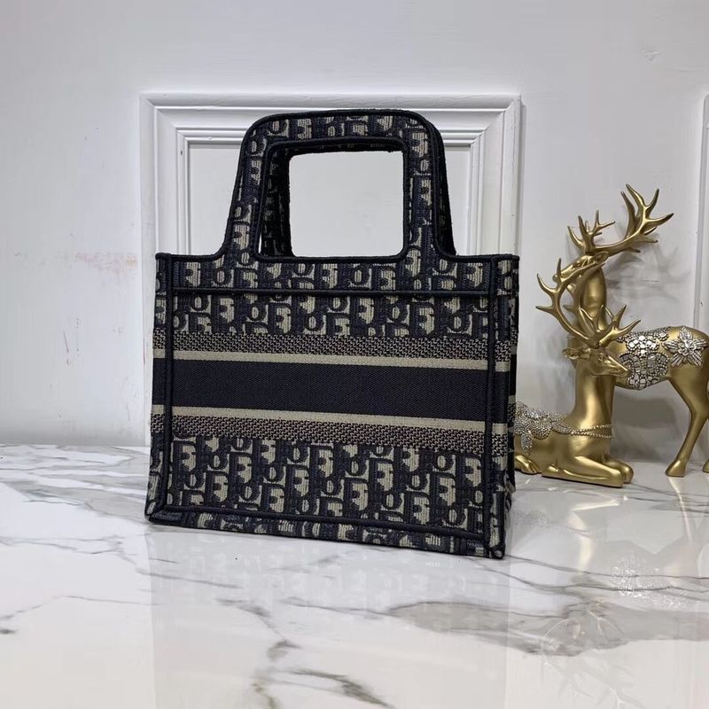 DIOR TOTE BAG IN EMBROIDERED CANVAS C0195 Navy Blue