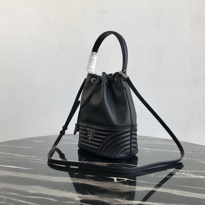 Prada Original Calfskin Leather Bucket Bag 1BH038 Black