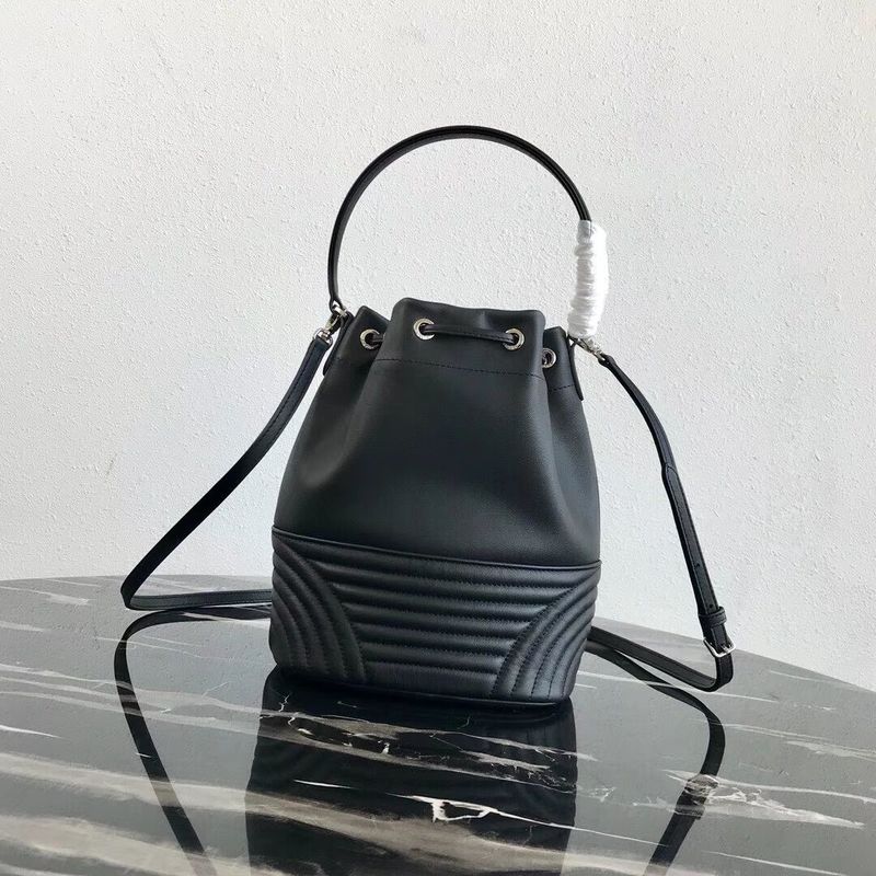 Prada Original Calfskin Leather Bucket Bag 1BH038 Black