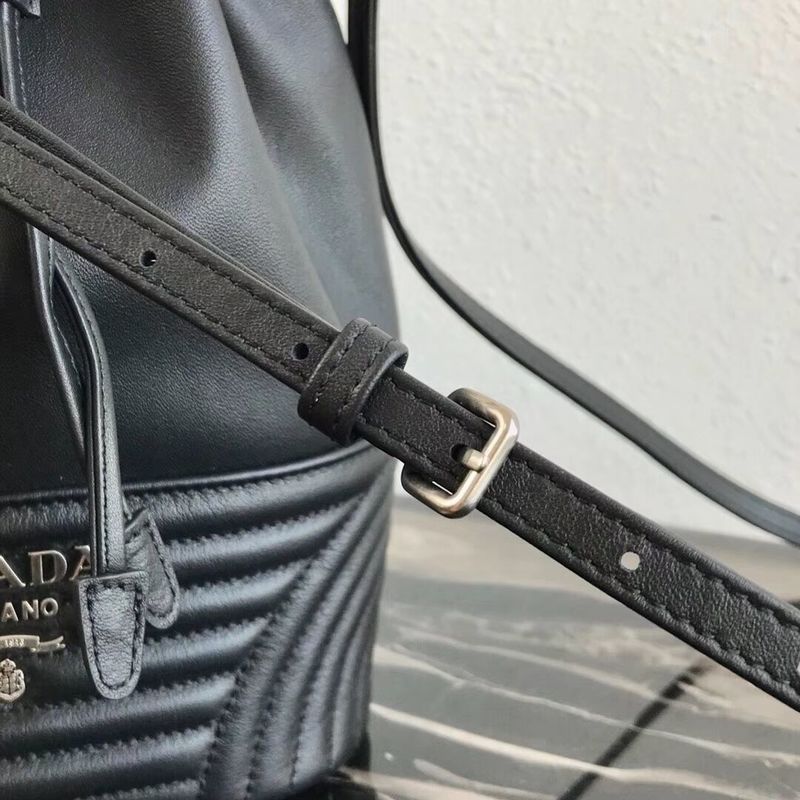 Prada Original Calfskin Leather Bucket Bag 1BH038 Black
