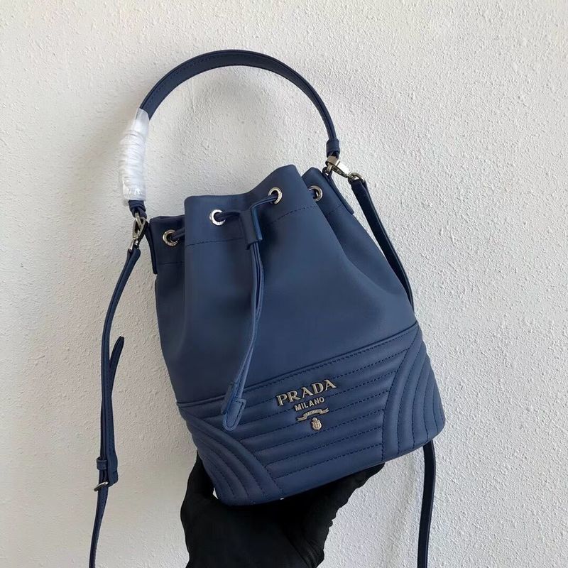 Prada Original Calfskin Leather Bucket Bag 1BH038 Blue