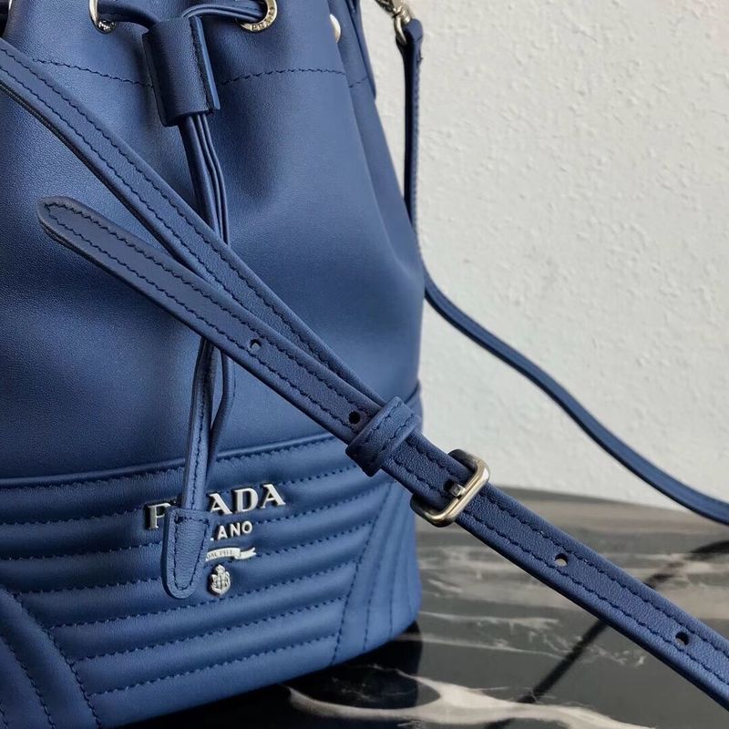 Prada Original Calfskin Leather Bucket Bag 1BH038 Blue